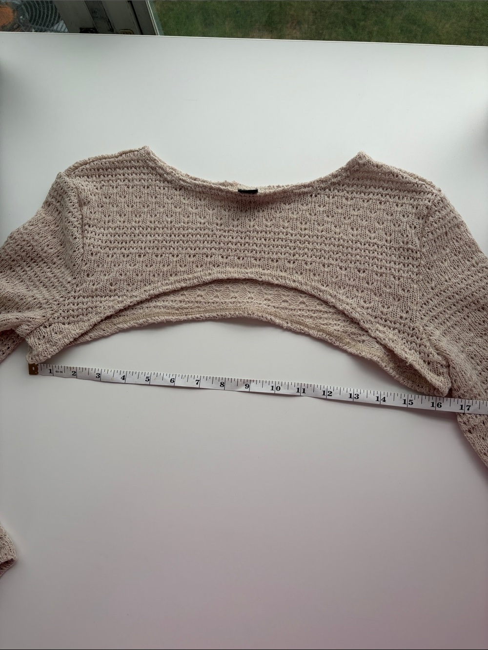 SHEIN Taupe Crochet Knit Shrug M Bell Sleeve Bolero Y2K Fairy Grunge - Picture 6 of 8